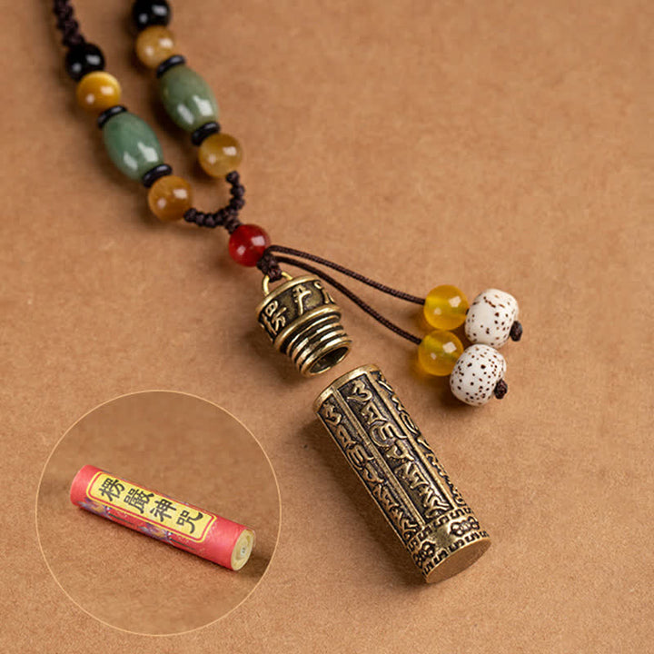 BWOOOH Tibet Om Mani Padme Hum Agate Shurangama Sutra Protection Necklace Pendant