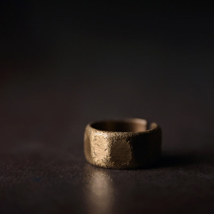 BWOOOH Tibetan Simple Design Copper Brass Frosted Wealth Ring