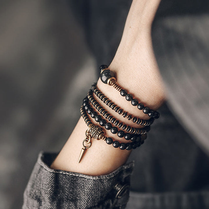 BWOOOH Rainbow Obsidian Ebony Wood Copper Positive Multilayer Bracelet | spiritual healing bracelet