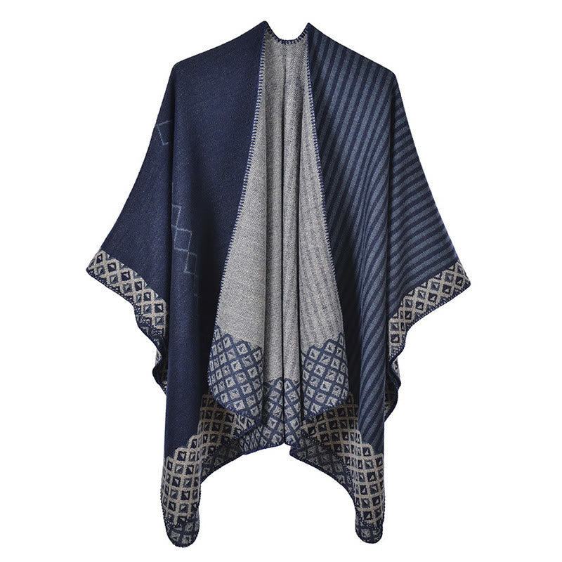 BWOOOH Tibetan Shawl Striped Diamond Pattern Winter Warm 