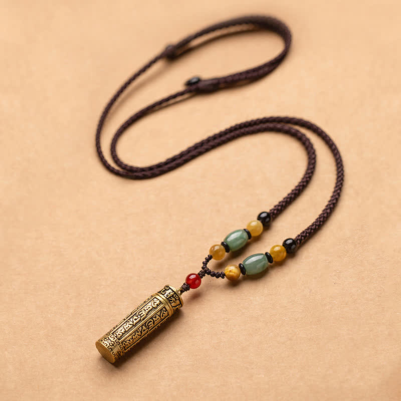 BWOOOH Tibet Om Mani Padme Hum Agate Shurangama Sutra Protection Necklace Pendant