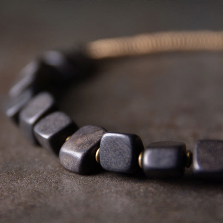 BWOOOH Tibetan Ebony Wood Copper Peace Double Wrap Bracelet