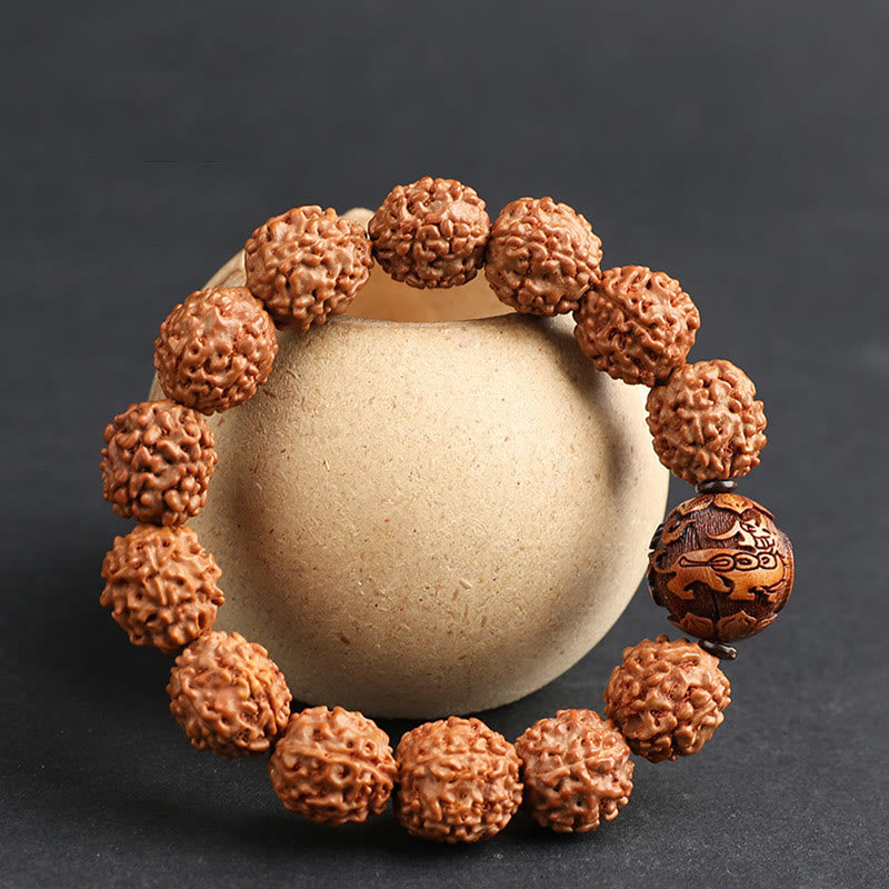 BWOOOH Tibet Rudraksha Bodhi Seed PiXiu Copper Coin Wealth Luck Bracelet | spiritual healing bracelet