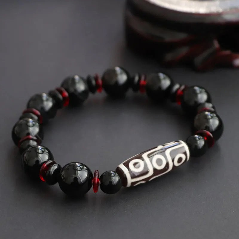 BWOOOH Black Onyx Nine-Eye Dzi Bead Wealth Protection Bracelet