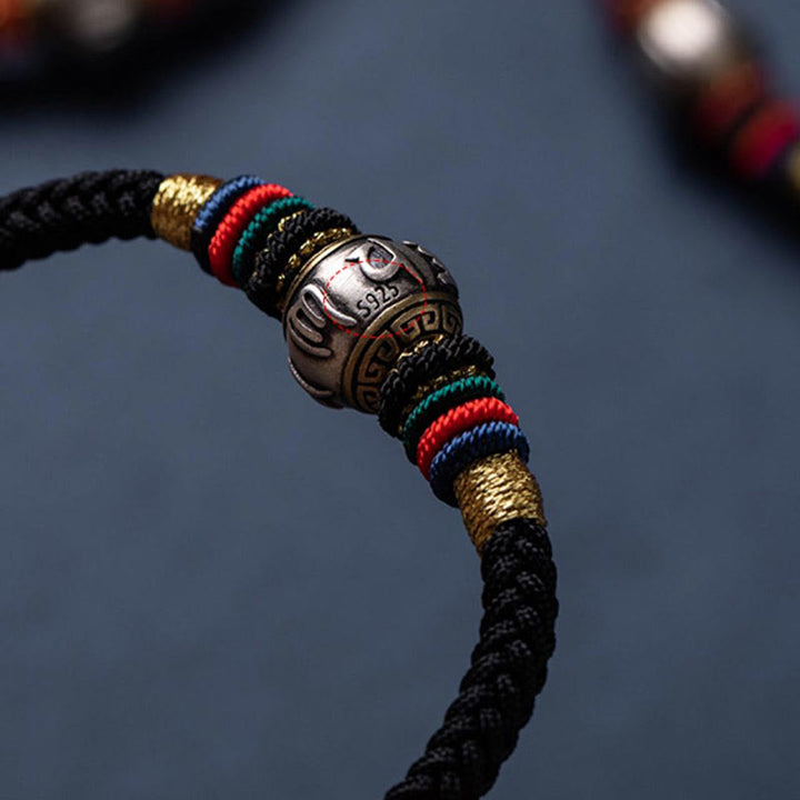 BWOOOH 925 Sterling Silver Tibet Handmade Om Mani Padme Hum Luck Protection King Kong Knot Braided Bracelet  -  Sterling Sil...