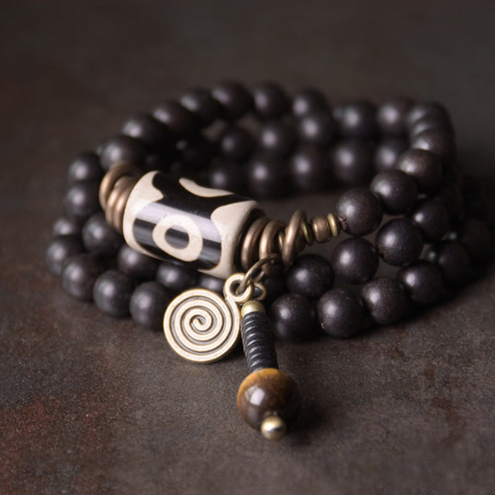 Buddha Stones Ebony Wood Dzi Bead Copper Protection Couple Bracelet (Extra 30% Off | USE CODE: FS30)