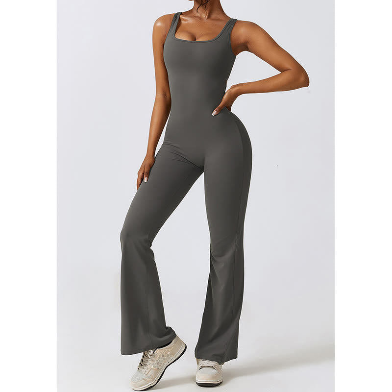 BWOOOH printed yoga pants - Women Workout Sleeveless Jumpsuit Flare 
