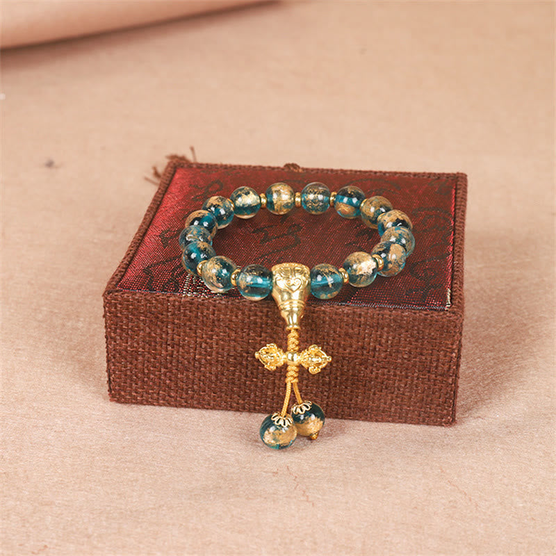 BWOOOH Tibetan Gold Swallowing Beast Family Dorje Vajra Strength Bead Bracelet