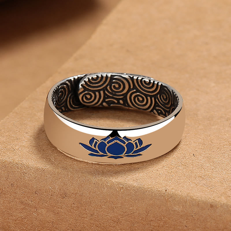 BWOOOH Tibetan Blue Lotus Auspicious Clouds Copper Enlightenment Ring