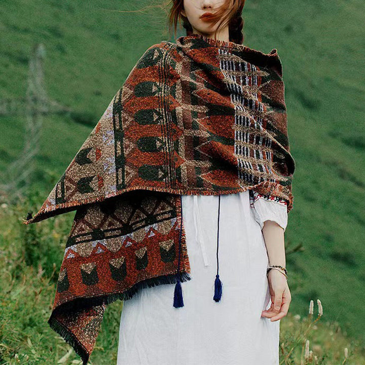 BWOOOH Tibetan Shawl Classic Geometry Pattern Winter Cozy