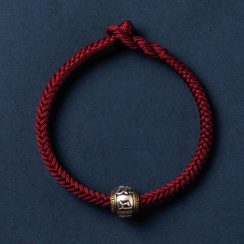 BWOOOH 925 Sterling Silver Tibet Handmade Om Mani Padme Hum Luck Protection King Kong Knot Braided Bracelet  -  Sterling Sil...