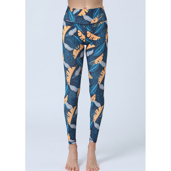 BWOOOH lotus print yoga leggings - Leaves Print Pants Sports Fitness Yoga H