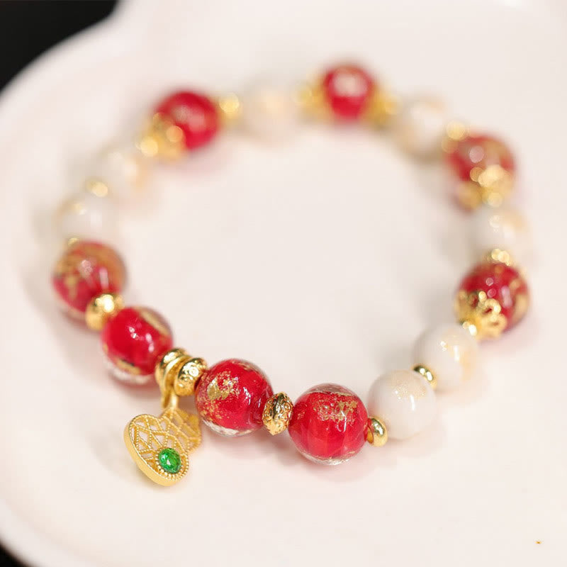 BWOOOH Gourd God Of Wealth Charm Fortune Liuli Glass Bead Incense Ash Porcelain Bead Bracelet