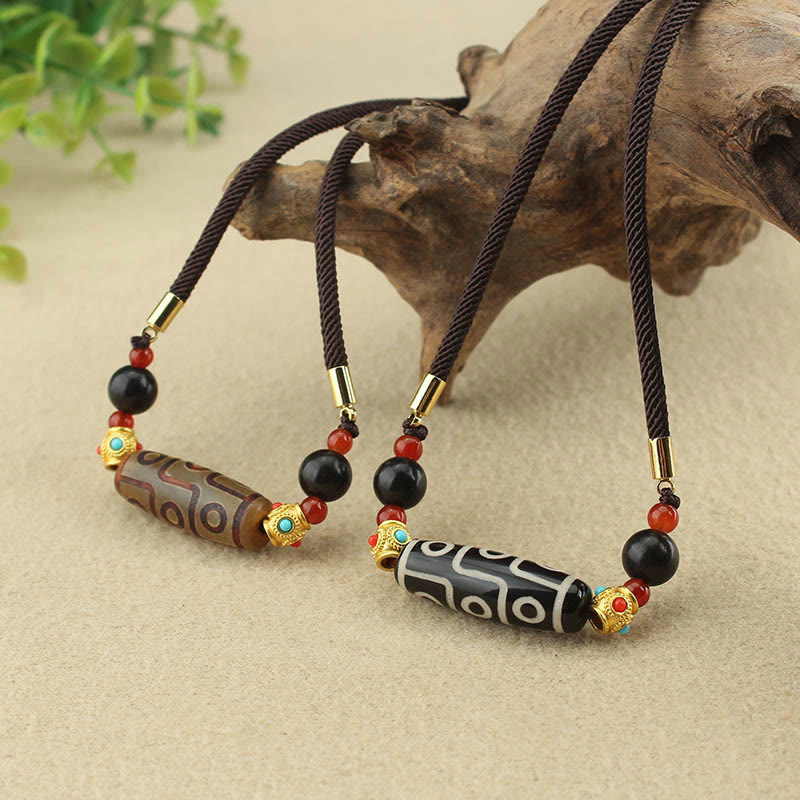 BWOOOH Tibetan Nine-Eye Dzi Bead Protection Blessings String Necklace Pendant