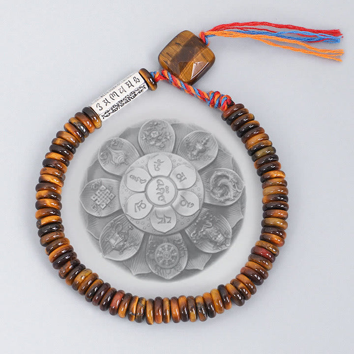 BWOOOH Tibetan Tiger Eye Om Mani Padme Hum Protection Power Bracelet