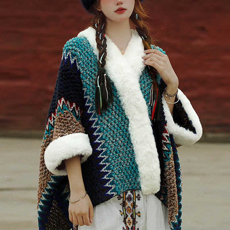 BWOOOH Tibetan Multicolored Striped Shawl Winter Cozy Tra