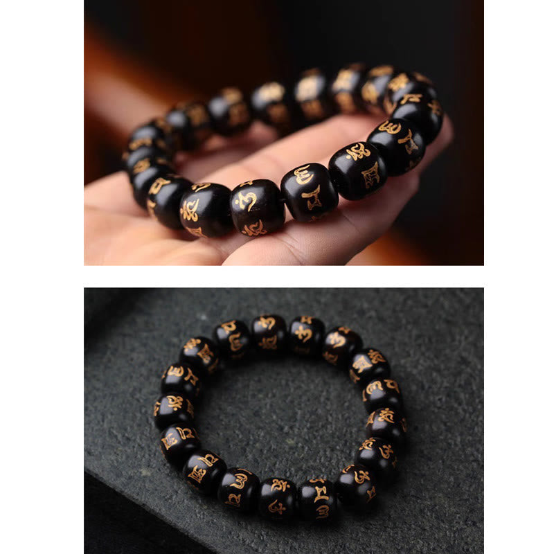BWOOOH Tibetan Ebony Wood Om Mani Padme Hum Engraved Peace Bracelet