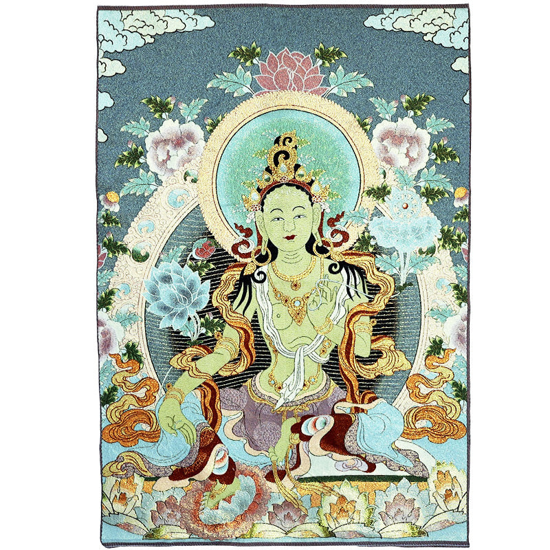 BWOOOH Tibetan Embroidery White Tara Thangka Tapestry Wall Hanging Wall Art Meditation  | spiritual healing bracelet