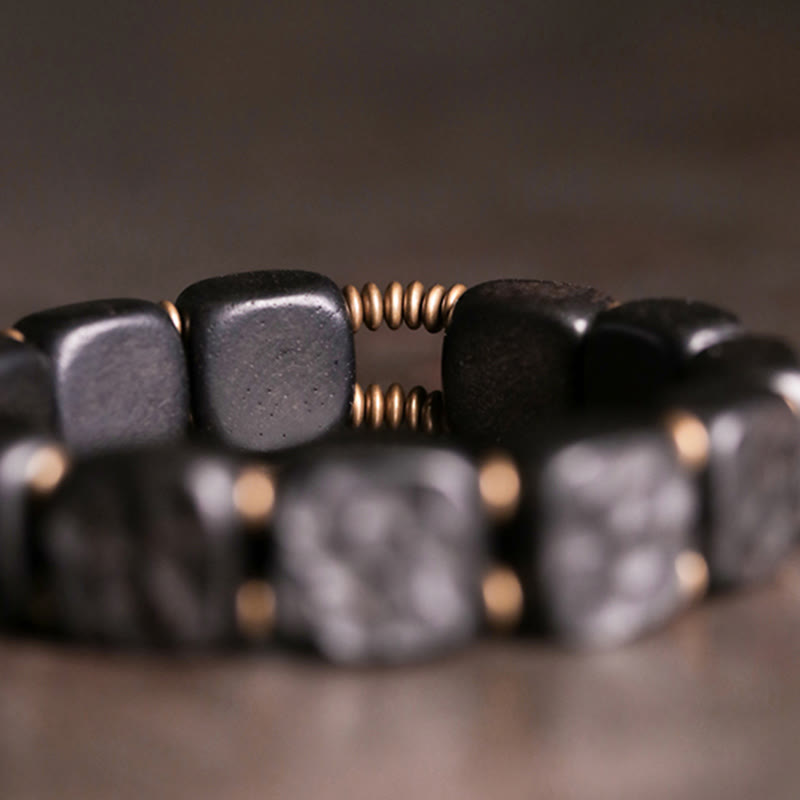BWOOOH Retro Ebony Wood Texture Style Copper Peace Balance Bracelet