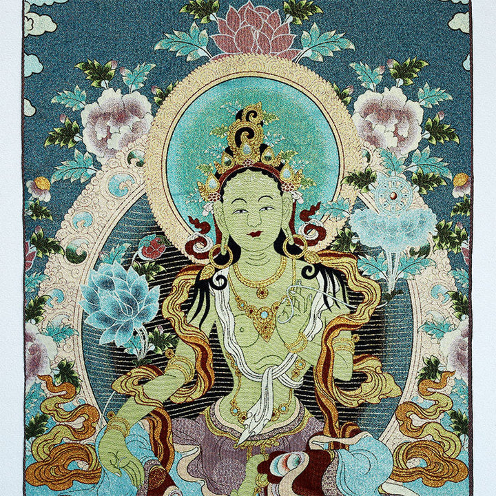 BWOOOH Tibetan Embroidery White Tara Thangka Tapestry Wall Hanging Wall Art Meditation  | spiritual healing bracelet