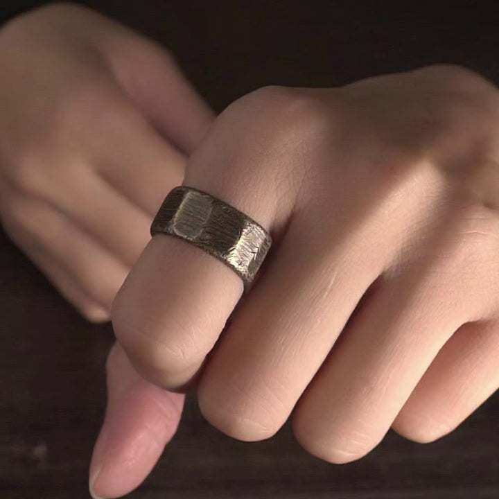 BWOOOH Tibetan Simple Design Copper Brass Frosted Wealth Ring