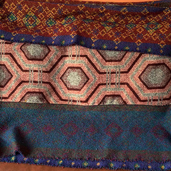 BWOOOH Tibetan Shawl Brown Blue Red Geometric Shapes Patt