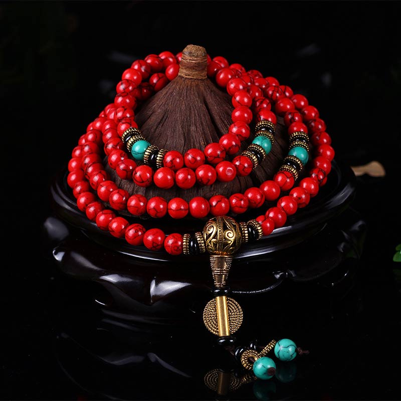 BWOOOH Tibetan Mala Red Turquoise Lucky Necklace Bracelet