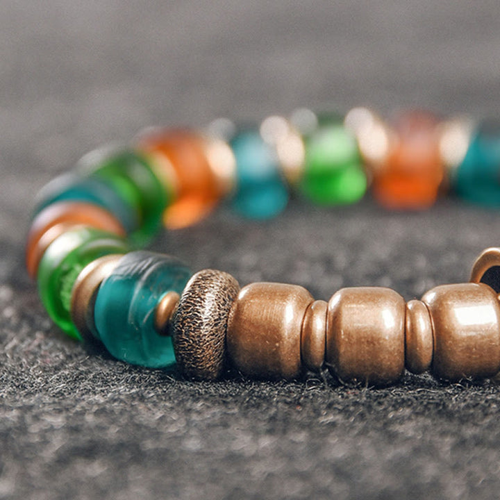 BWOOOH Tibetan Colorful Glass Beads Copper Wealth Bracelet