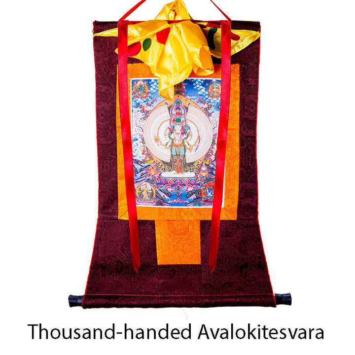 BWOOOH Tibetan Thousand-handed Avalokitesvara Framed Thangka Blessing Decoration | natural stone spiritual home decor