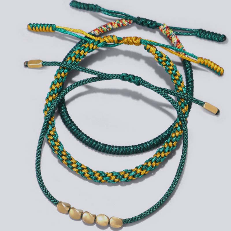 BWOOOH 3 PCS Tibetan Copper Beads Healing Protection Luck Bracelet Set