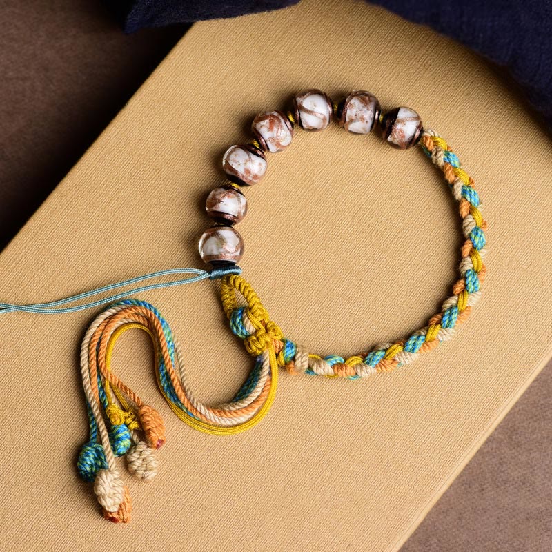 BWOOOH Handmade Multicolored Rope Liuli Glass Bead Fortune Braided Bracelet