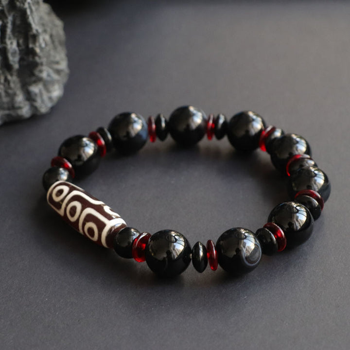 BWOOOH Black Onyx Nine-Eye Dzi Bead Wealth Protection Bracelet