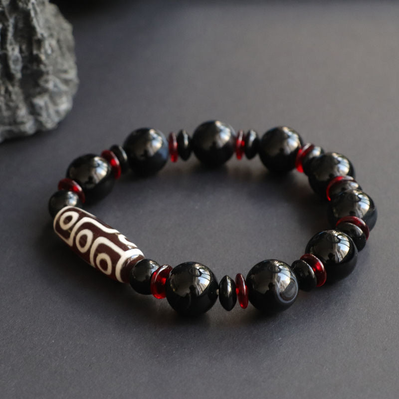 BWOOOH Black Onyx Nine-Eye Dzi Bead Wealth Protection Bracelet