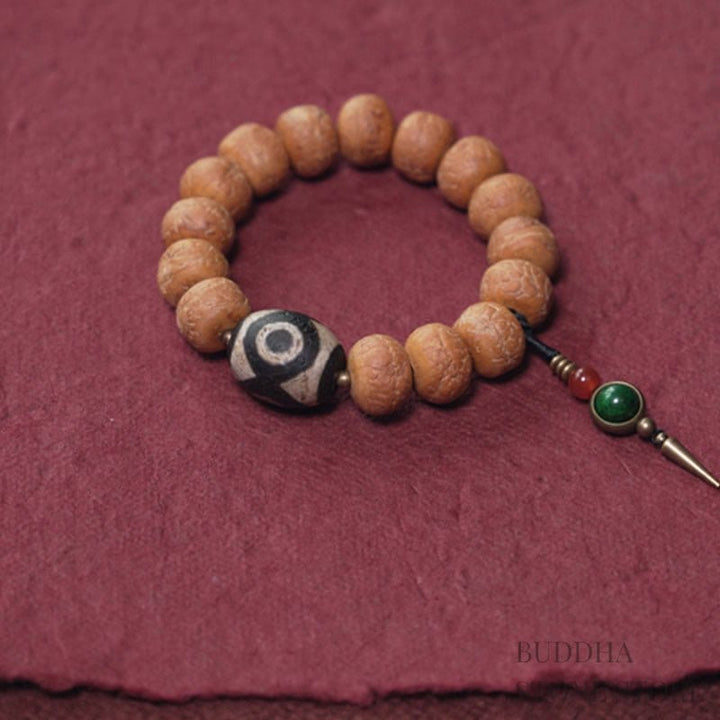BWOOOH Tibet Bodhi Seed Dzi Bead Peace Charm Wrist Mala Bracelet