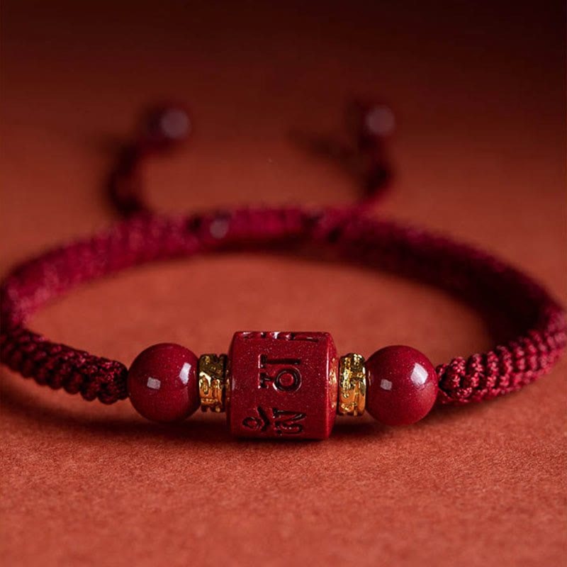 BWOOOH Tibet Cinnabar Om Mani Padme Hum Engraved Blessing Braided Bracelet