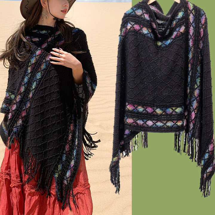 BWOOOH Tibetan Colorful Striped Rhombus Pattern Shawl Tas