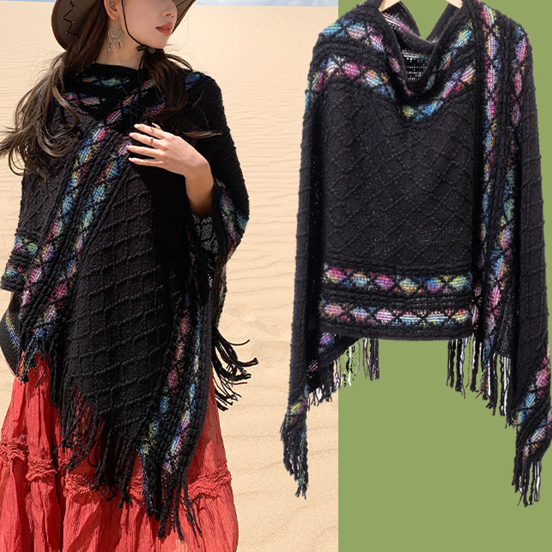 BWOOOH Tibetan Colorful Striped Rhombus Pattern Shawl Tas