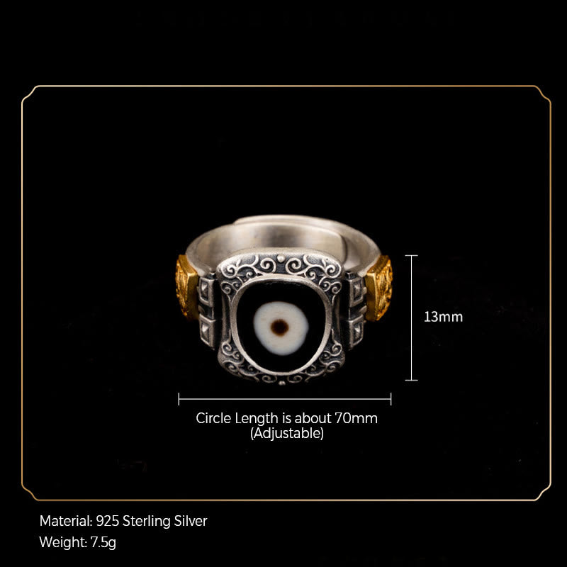 BWOOOH 925 Sterling Silver Zakiram Goddess of Wealth Design Dzi Bead Protection Ring