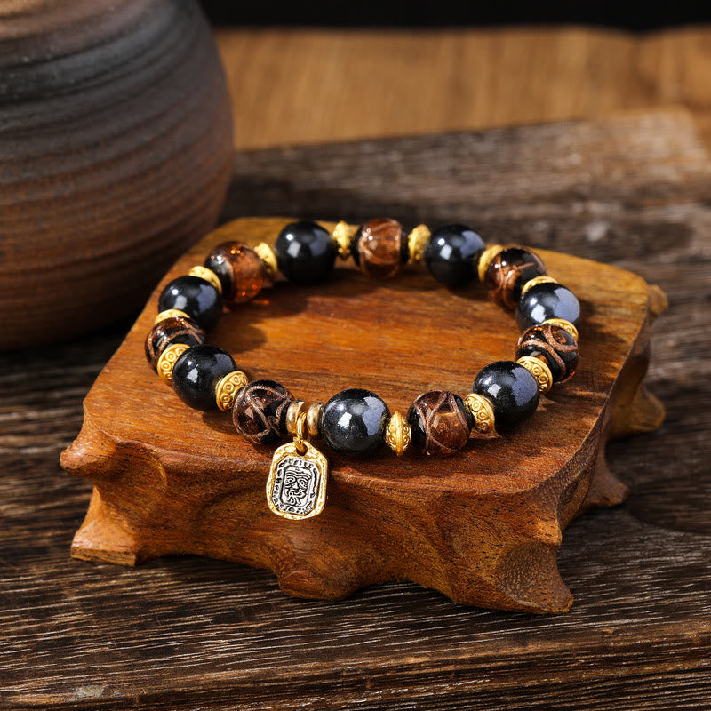 BWOOOH Tibetan Zakiram Goddess of Wealth Liuli Glass Incense Ash Porcelain Bead Luck Bracelet