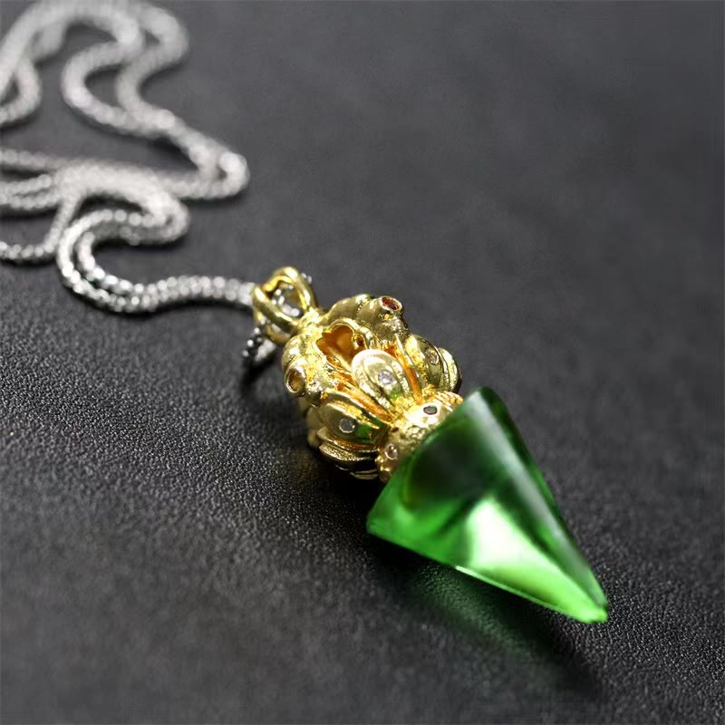 BWOOOH Tibetan Dorje Vajra 4 Prong Lotus Liuli Crystal Strength Necklace Pendant