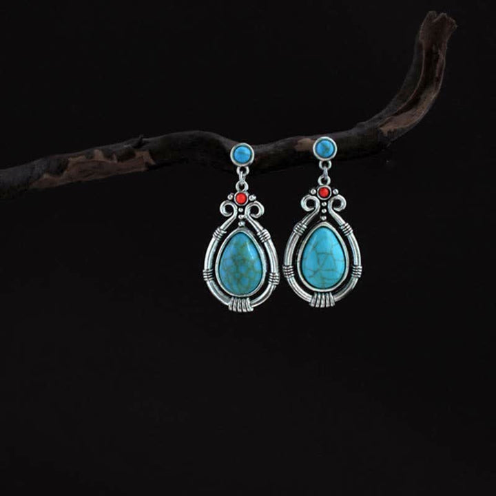 BWOOOH Tibet Vintage Turquoise Waterdrop Strength Drop Dangle Earrings Clips