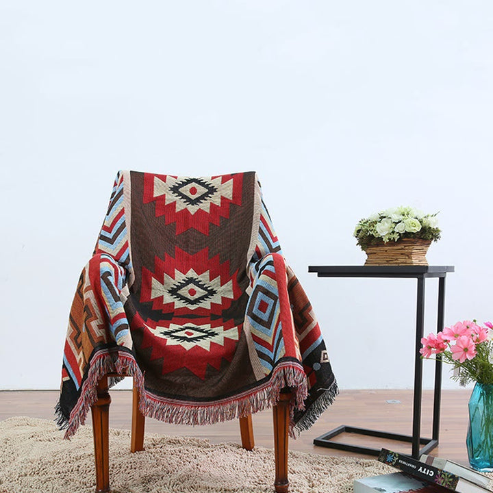 BWOOOH Tibetan Geometric Hand-Dyed Craftsman Blanket