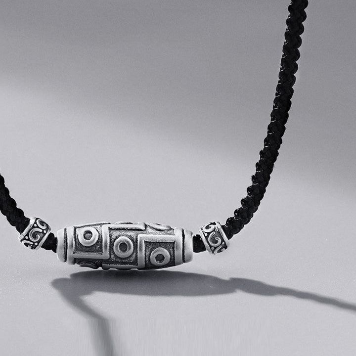 BWOOOH 999 Sterling Silver Nine-Eye Dzi Bead Pattern Protection Rope Necklace Pendant