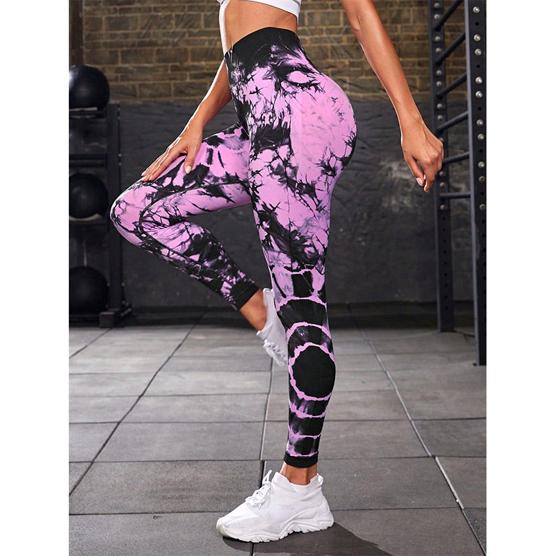 BWOOOH lotus print yoga leggings - Tie Dye Print Pants Sports Fitness Yoga 