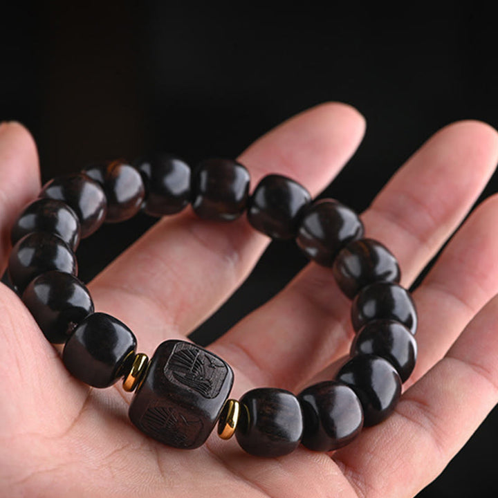 BWOOOH Tibetan Ebony Wood Barrel Beads Lucky And Treasure Balance Bracelet