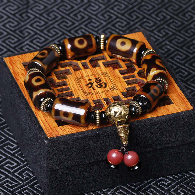 BWOOOH Tibetan Nine-Eye Dzi Bead Fortune Charm Bracelet