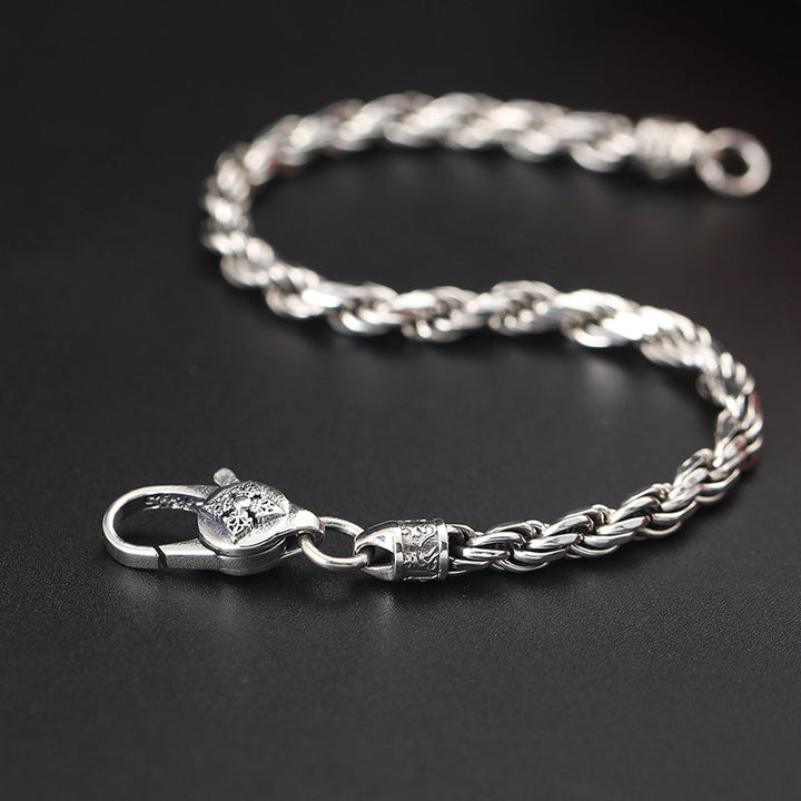 BWOOOH 925 Sterling Silver Tibet Om Mani Padme Hum Double Dorje Vajra Twisted Design Peace Love Bracelet