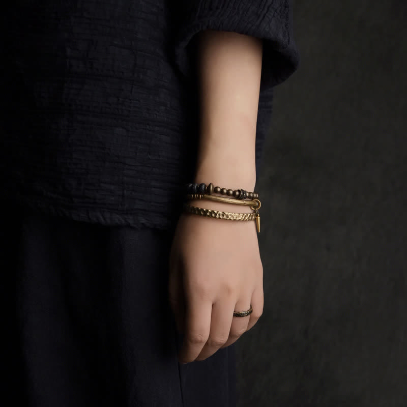 BWOOOH Lava Rock Stone Copper Balance Cuff Bracelet Bangle
