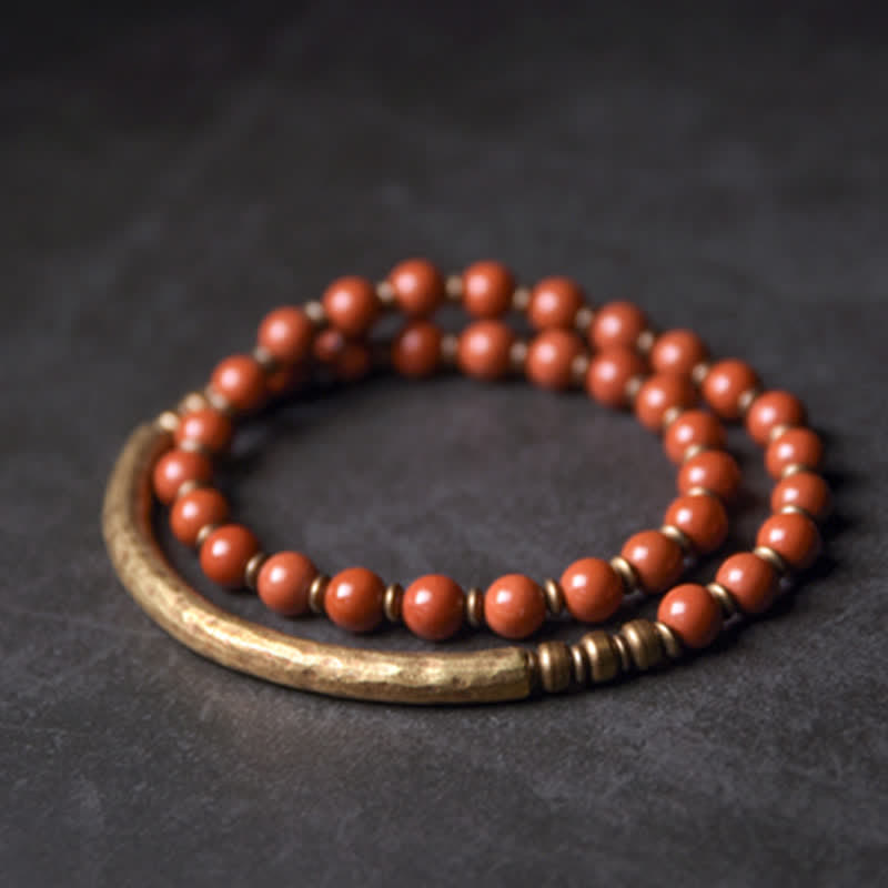 BWOOOH Red Jasper Moss Agate Black Obsidian Crystal Copper Peace Couple Bracelet