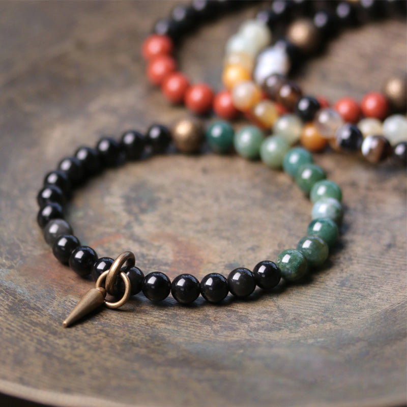 BWOOOH Black Obsidian Sodalite Crystal Copper Strength Couple Bracelet